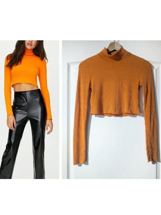 Aritzia Tops - Aritzia Wilfred Free | Nova Cropped Ribbed Turtleneck In Orange